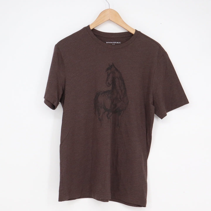 Banana Republic Mens Brown Horse Graphic Premium Wash T-Shirt Size M