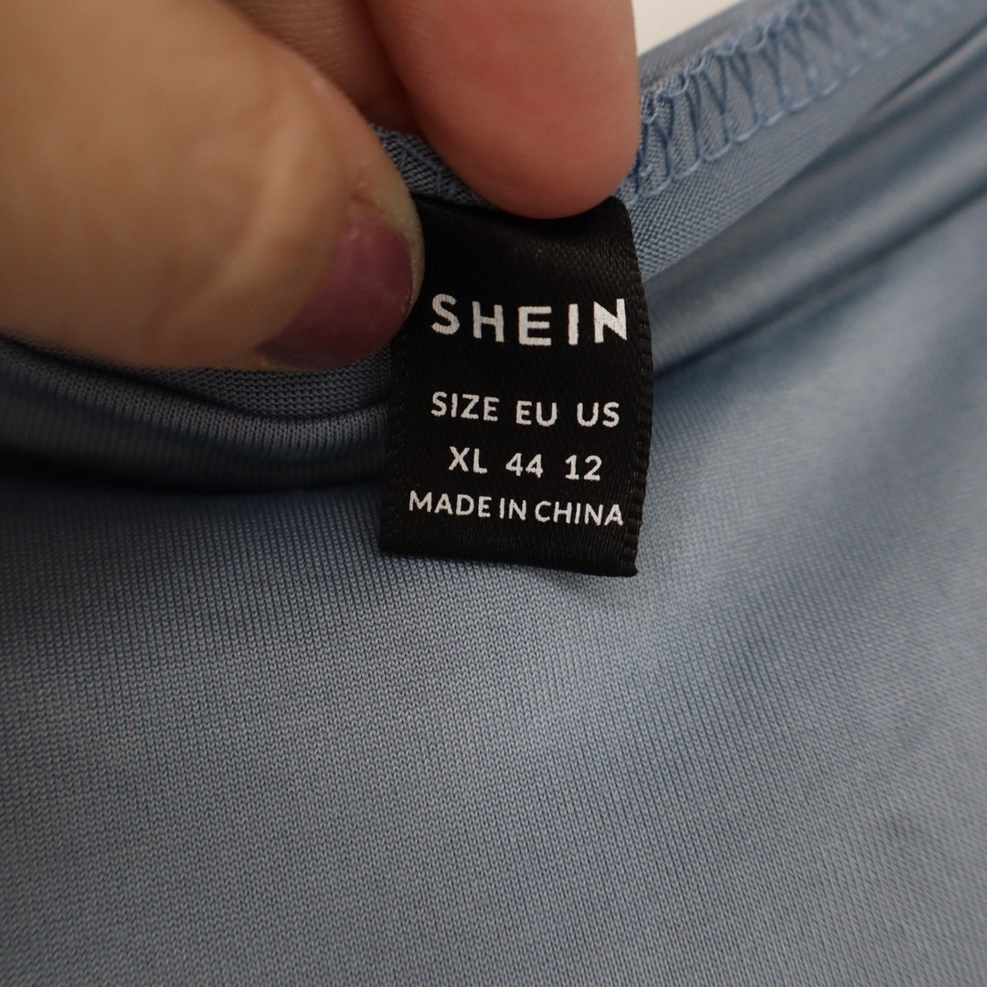 SHEIN Dusty Blue Short Sleeve Crew Neck Crop Top XL 12