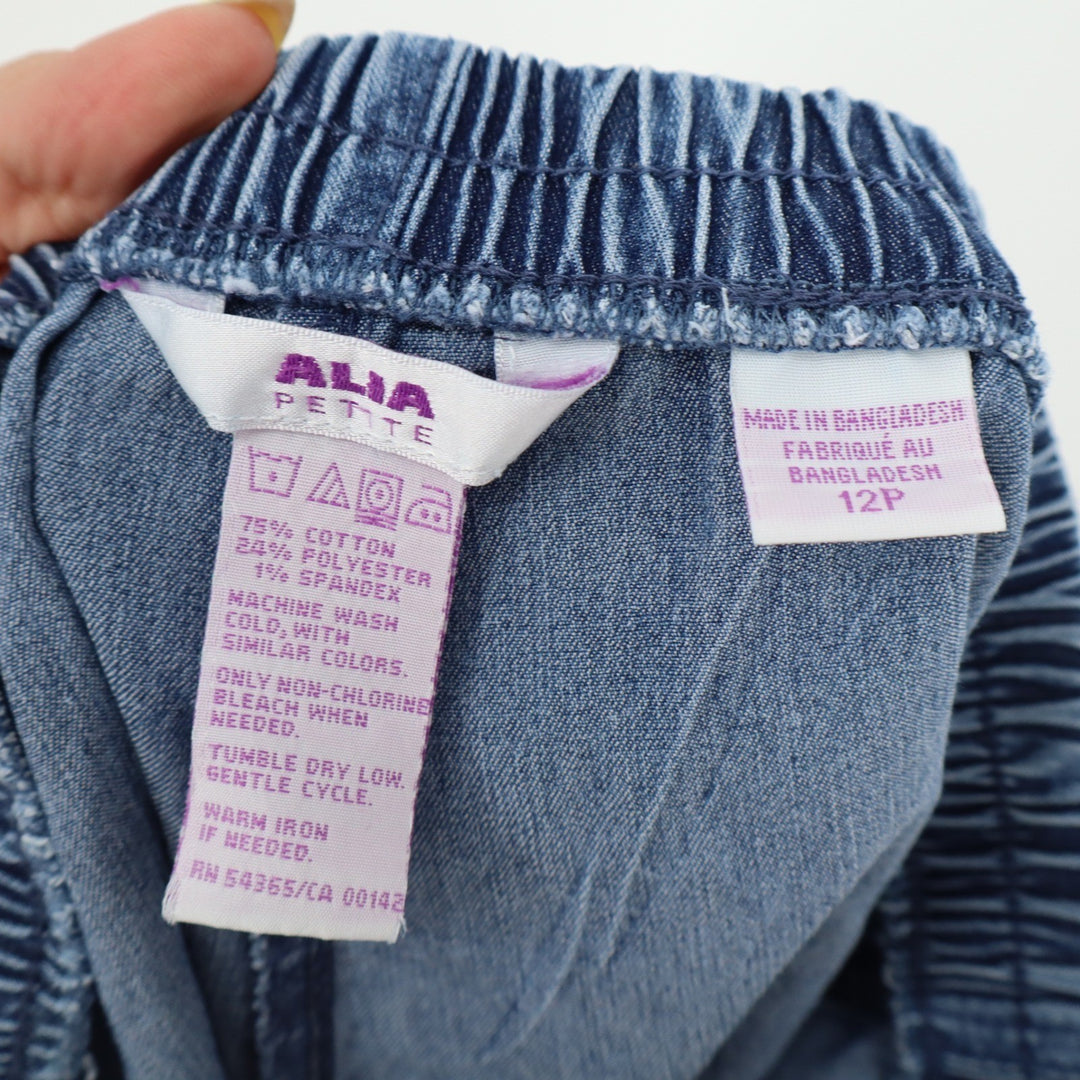 Alia Petite Blue Denim Elastic Waist Shorts Womens Size 12P Medium Wash Stretch