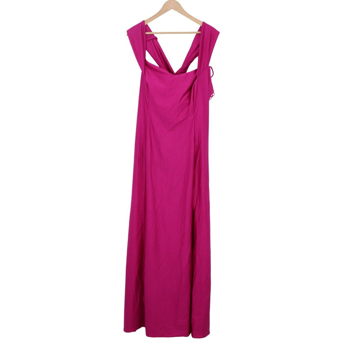 Morgan & Co Fuchsia Pink Crisscross Back Formal Gown Maxi Dress 20W