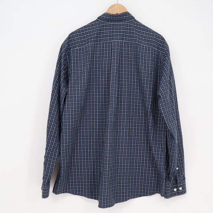 Eddie Bauer Mens XL Wrinkle Free Classic Fit Navy Blue Check Button Down Shirt