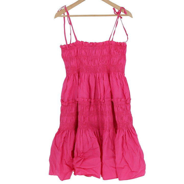 PINCH Gracelyn Tie Strap Mini Dress Fuchsia Pink Smocked Tiered Ruffle Large