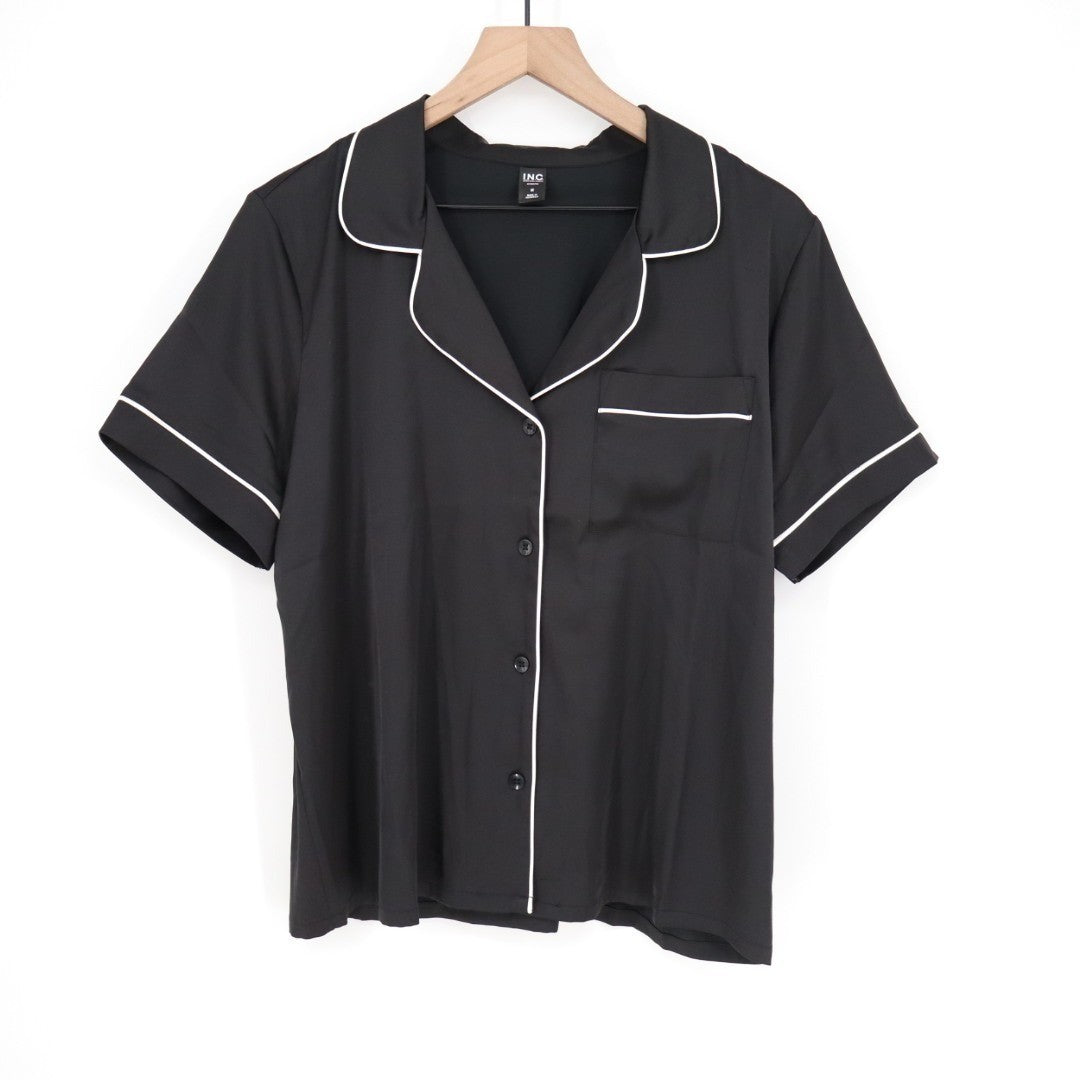 I.N.C International Concepts Intimates Pajama Shirt Womens M Black Notch Collar
