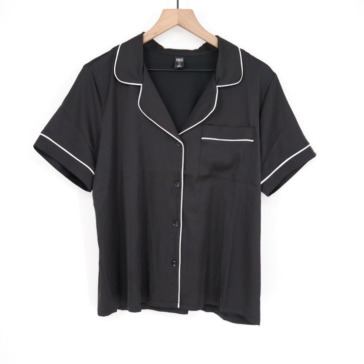 I.N.C International Concepts Intimates Pajama Shirt Womens M Black Notch Collar