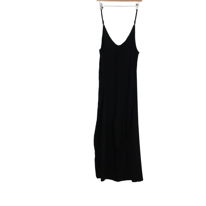 Black Sleeveless V-Neck Maxi Slip Dress Adjustable Spaghetti Straps