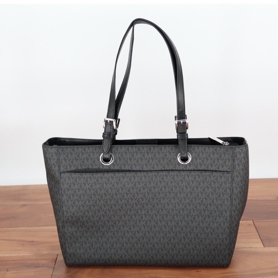 Michael Kors Signature MK Logo Jacquard Tote Bag Black Gray Shoulder Bag