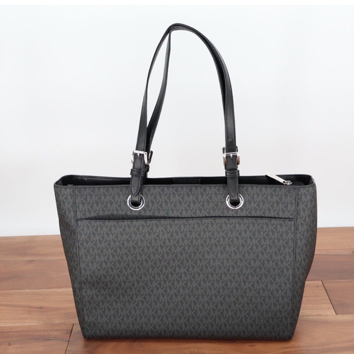 Michael Kors Signature MK Logo Jacquard Tote Bag Black Gray Shoulder Bag