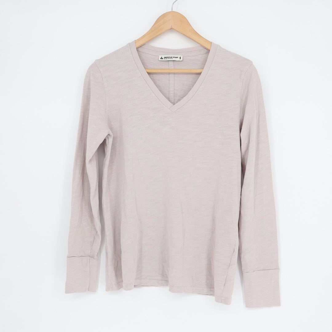 American Giant Premium Slub T-Shirt Women S Ashes Rose Cotton Long Sleeve V-Neck