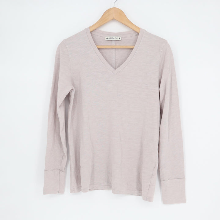 American Giant Premium Slub T-Shirt Women S Ashes Rose Cotton Long Sleeve V-Neck