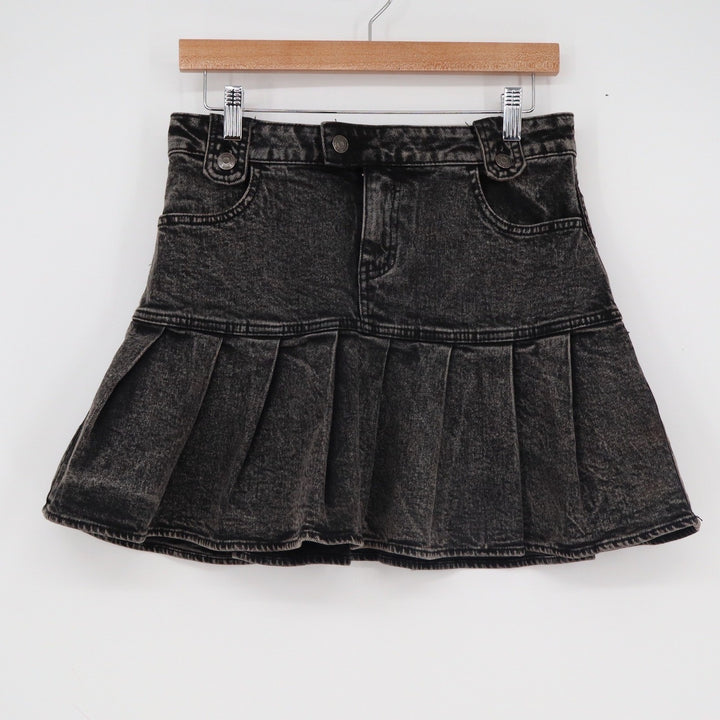 Wild Fable Acid Wash Black Pleated Denim Mini Skirt Skater Size 4