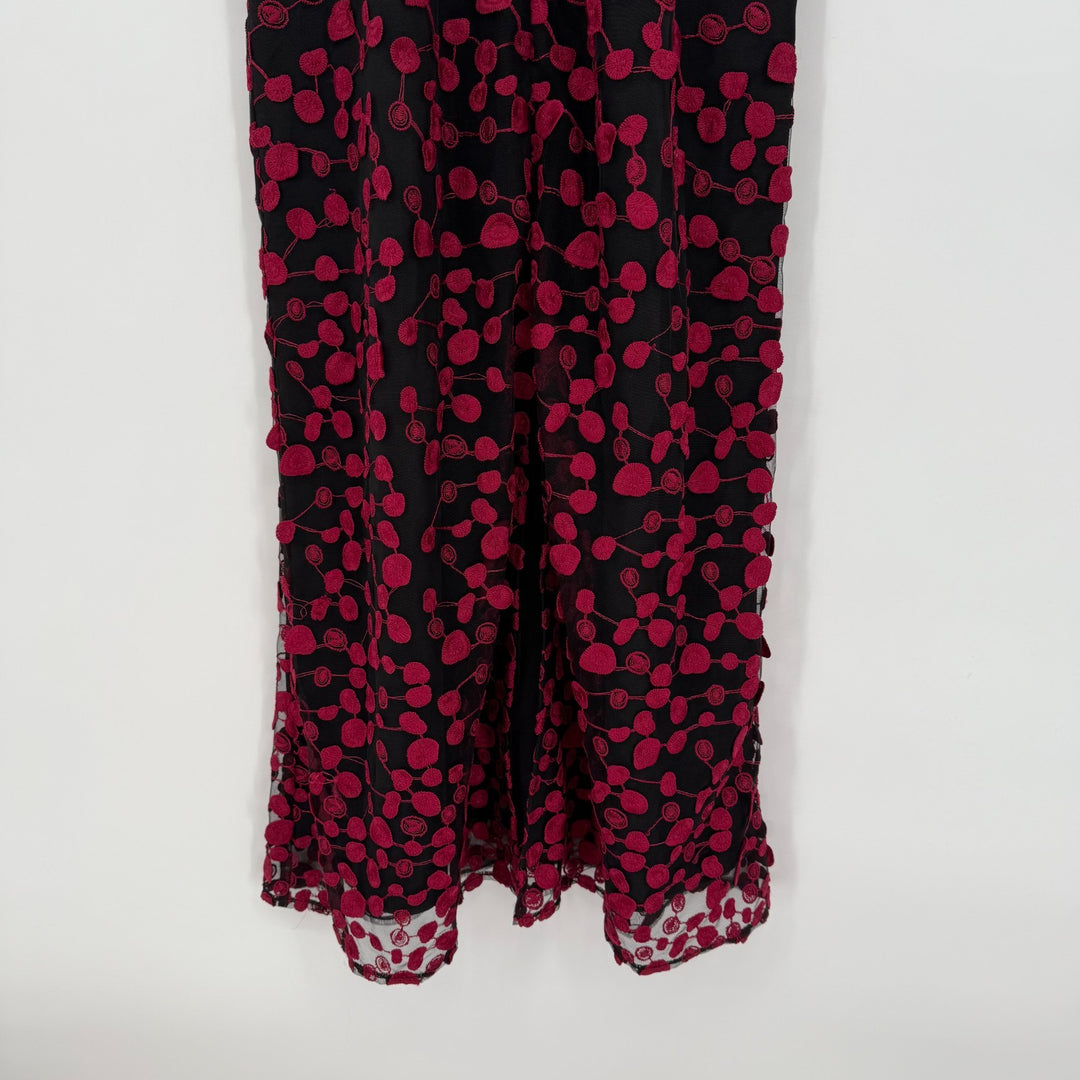 Foxiedox Fit & Flare Dress Women Small Red Black Embroidered Lined Cold Shoulder