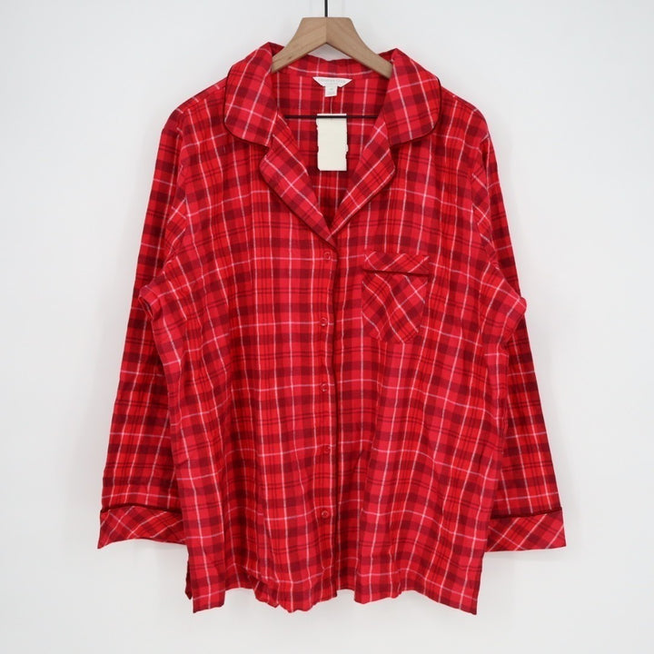 Charter Club Flannel 2-PC Pajamas Set Womens 2X Red Plaid Cotton Lapel Collar