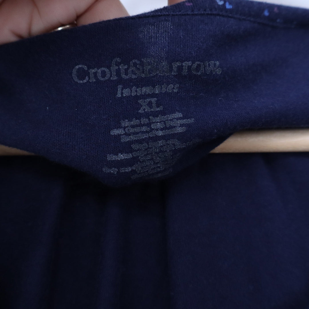 Croft & Barrow Intimates Navy Blue Heart Print Henley Nightgown XL