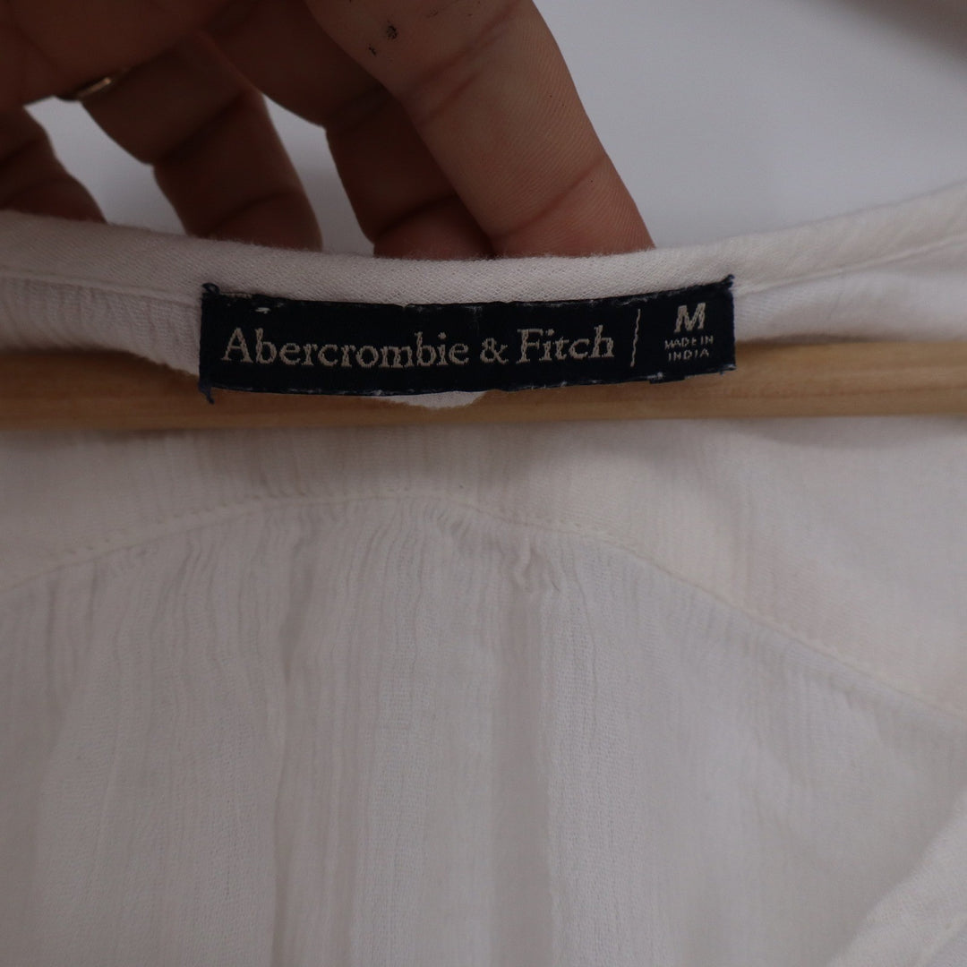 Abercrombie & Fitch White Gauze Henley Long Sleeve Top V-Neck Size M