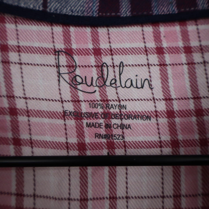 Roudelain Flannel Sleep Shirts Womens L Pink Pleated Spread Collar Long Sleeve