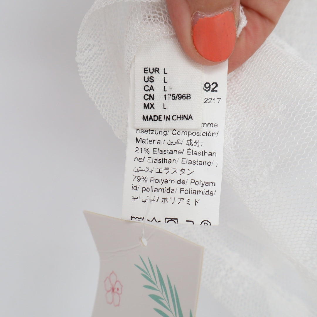MakeMeChic Womens White Sheer Mesh Star Pattern Crop Top Size L KLI523