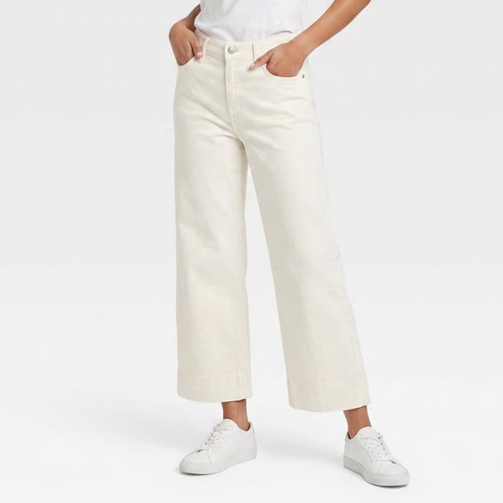 J.Crew Wide-Leg Crop Pants White Denim High Rise Stretch Size 31