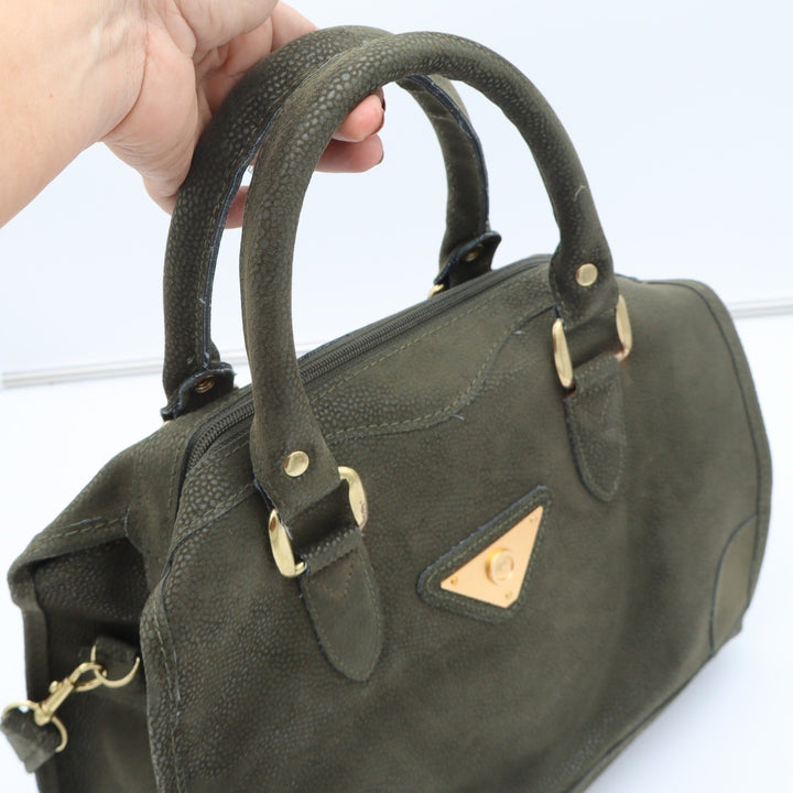 Verdi Satchel Bag Womens OS Olive Green Textured Gold Hardware Strap Good