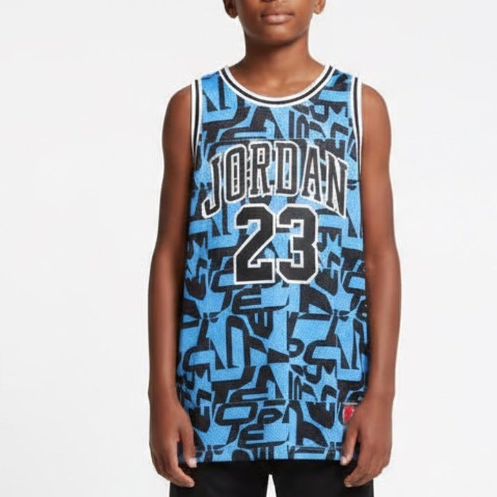 Jordan Boys Legend Blue All Over Print Mesh Basketball Jersey XL 13-15