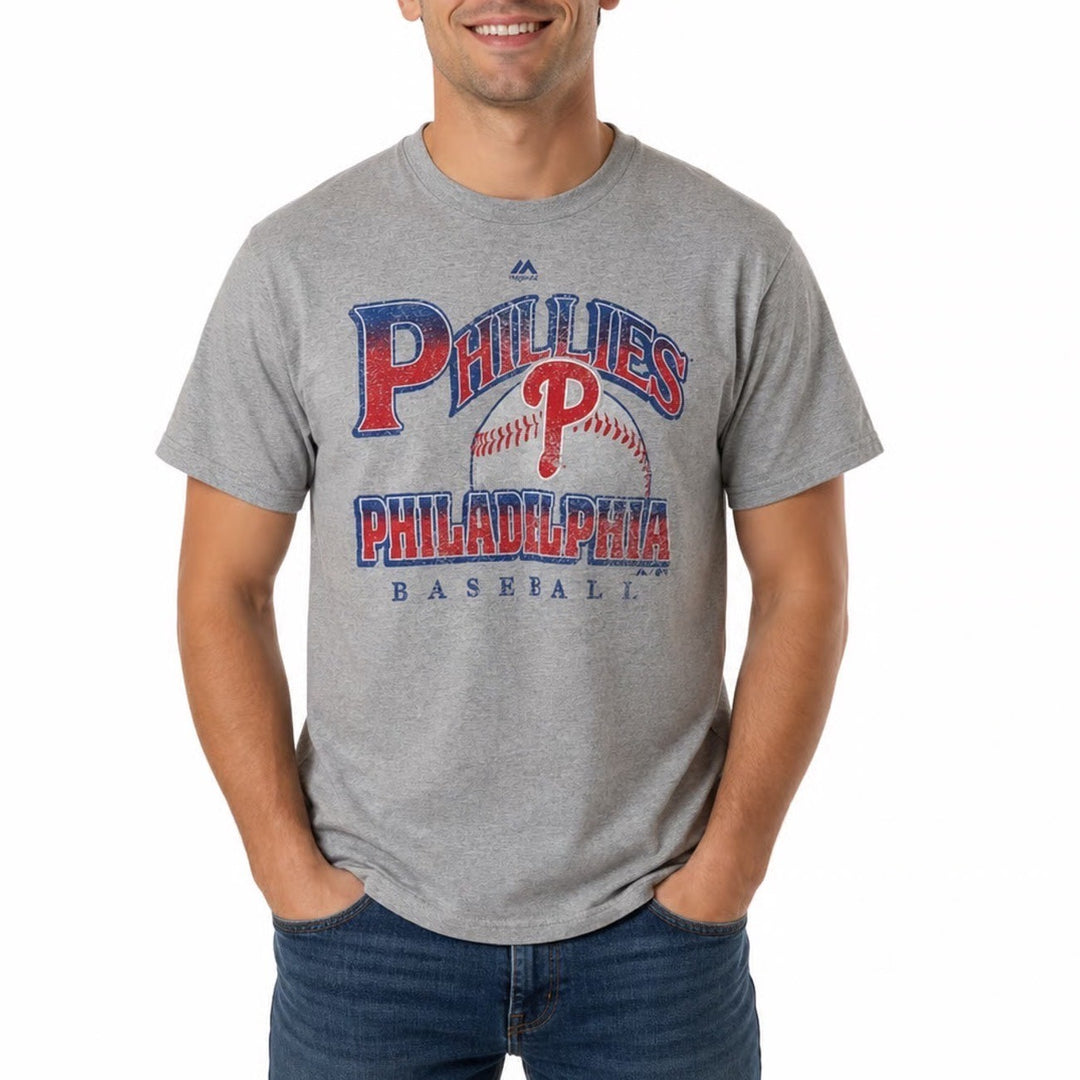 Majestic Philadelphia Phillies Baseball Graphic T-Shirt Gray Mens Medium M