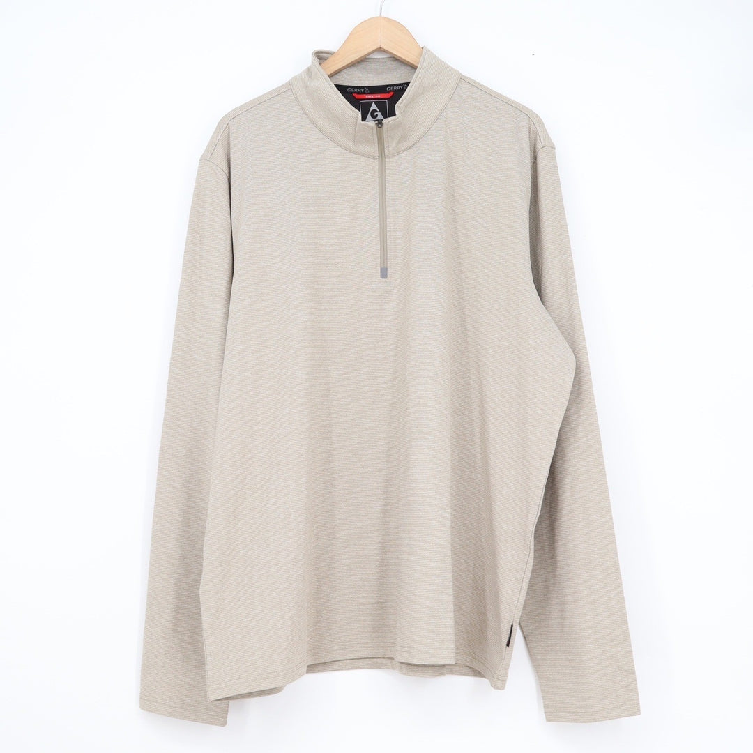 Gerry Mens XXL Tan Micro Stripe Quarter Zip Pullover Long Sleeve Shirt