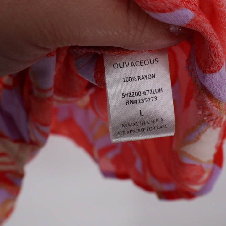 Olivaceous Floral Print Cowl Neck Slip Mini Dress Orange Purple Women's Size L
