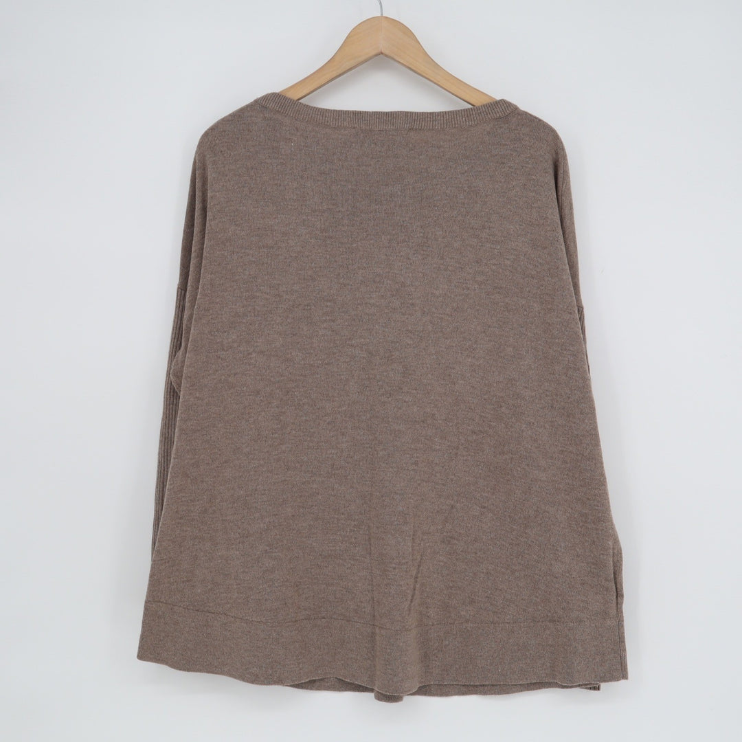 Ann Taylor Loft Womens Large Taupe Brown Ribbed Sleeve Relaxed Knit Sweater L