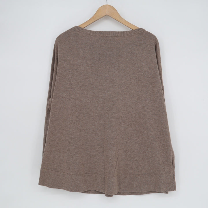 Ann Taylor Loft Womens Large Taupe Brown Ribbed Sleeve Relaxed Knit Sweater L