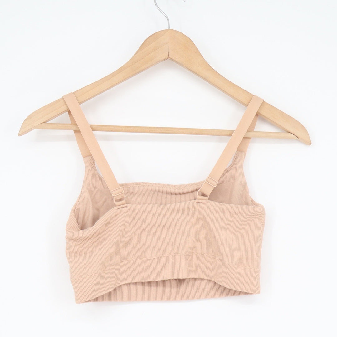 Aerie Real Good Ribbed Seamless Sports Bra Tan Nude Square Neck XL