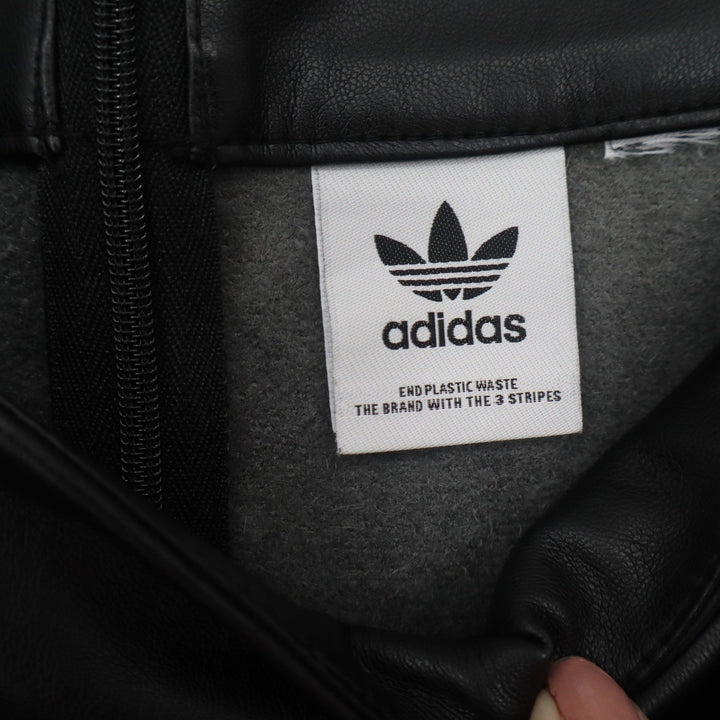 Adidas Originals Faux Leather Mini Skirt Black Snap Button Trefoil Logo