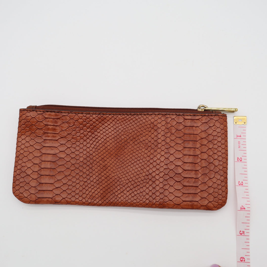 Wallet Womens Brown Faux Leather Snakeskin Pattern Zipper Clutch Purse