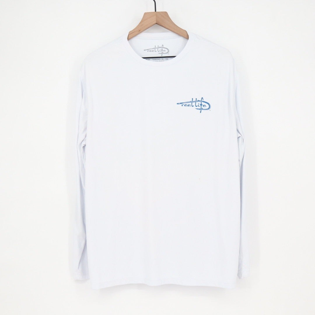 Reel Life Long Sleeve Fishing Shirt White XL Raised on the Water Graphic Tee