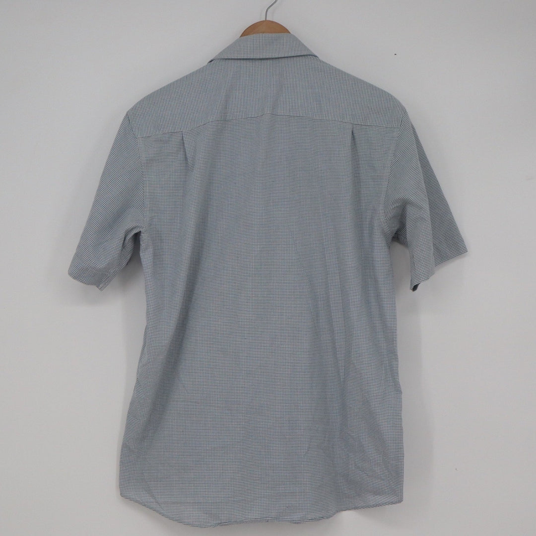 Viettien Mens Blue Gingham Check Short Sleeve Button Down Shirt Regular 40