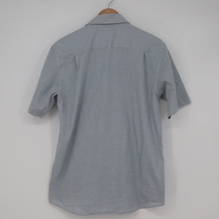Viettien Mens Blue Gingham Check Short Sleeve Button Down Shirt Regular 40