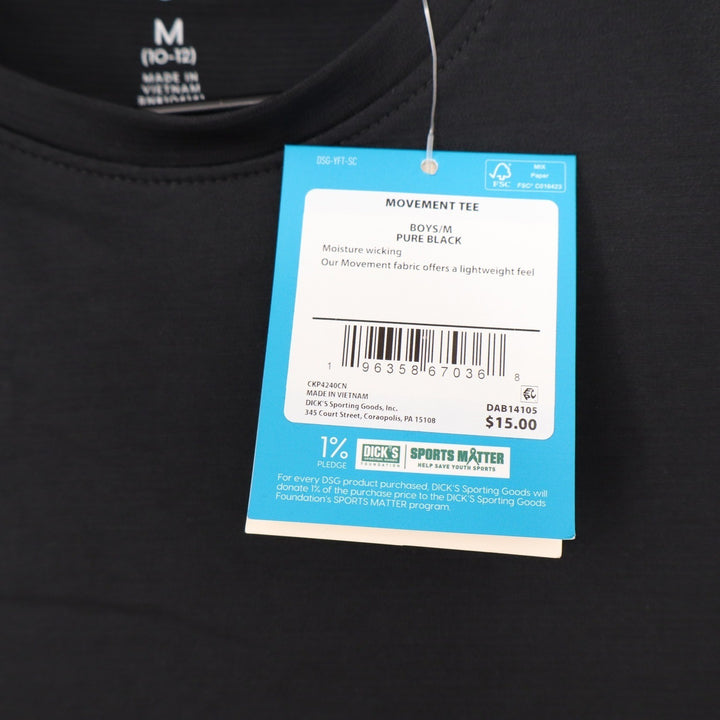 DSG Boys Movement Tee Pure Black Short Sleeve Moisture Shirt Size M 10-12