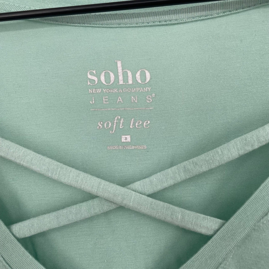Soho Jeans Soft Tee Mint Green Crisscross Neck 3/4 Sleeve Top Size S