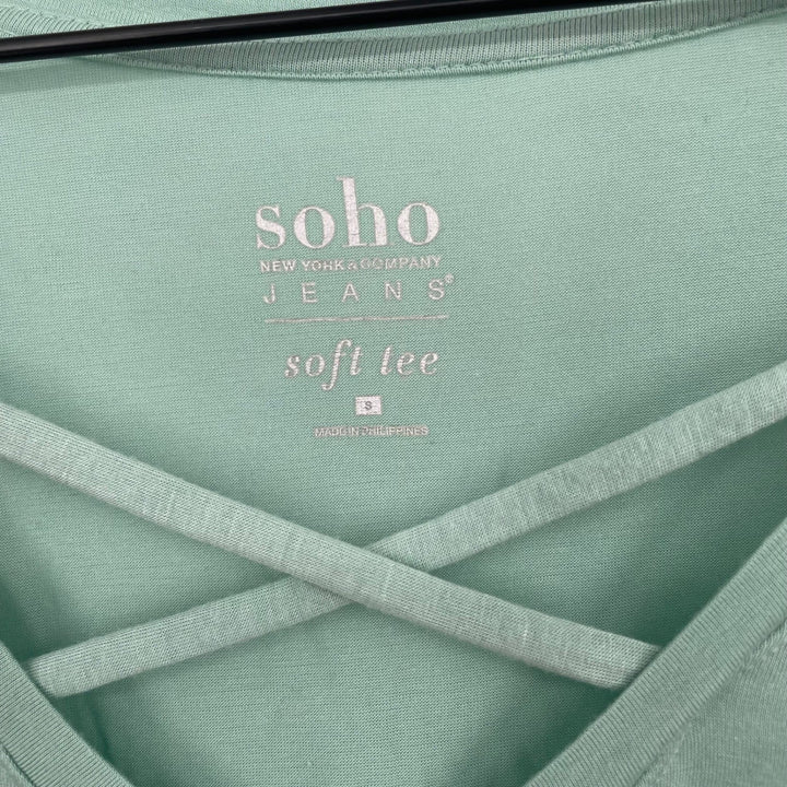 Soho Jeans Soft Tee Mint Green Crisscross Neck 3/4 Sleeve Top Size S