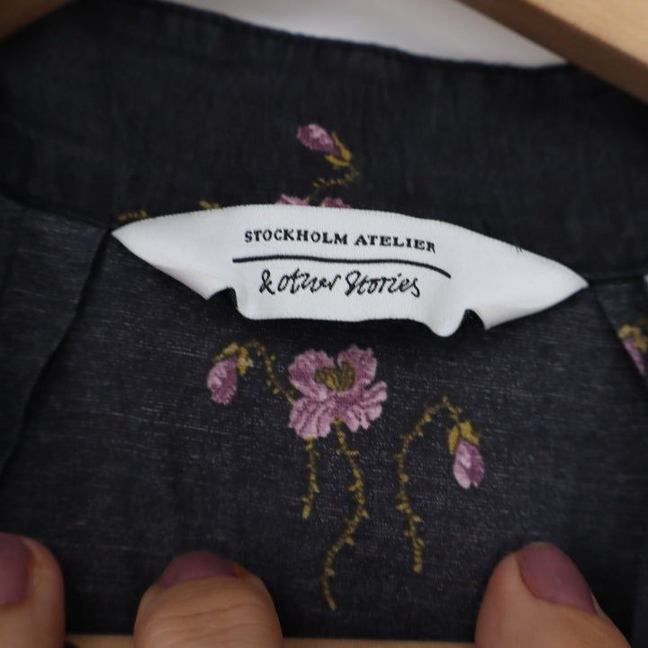 & Other Stories Stockholm Atelier Floral Mini Dress Black Pink XS Mandarin