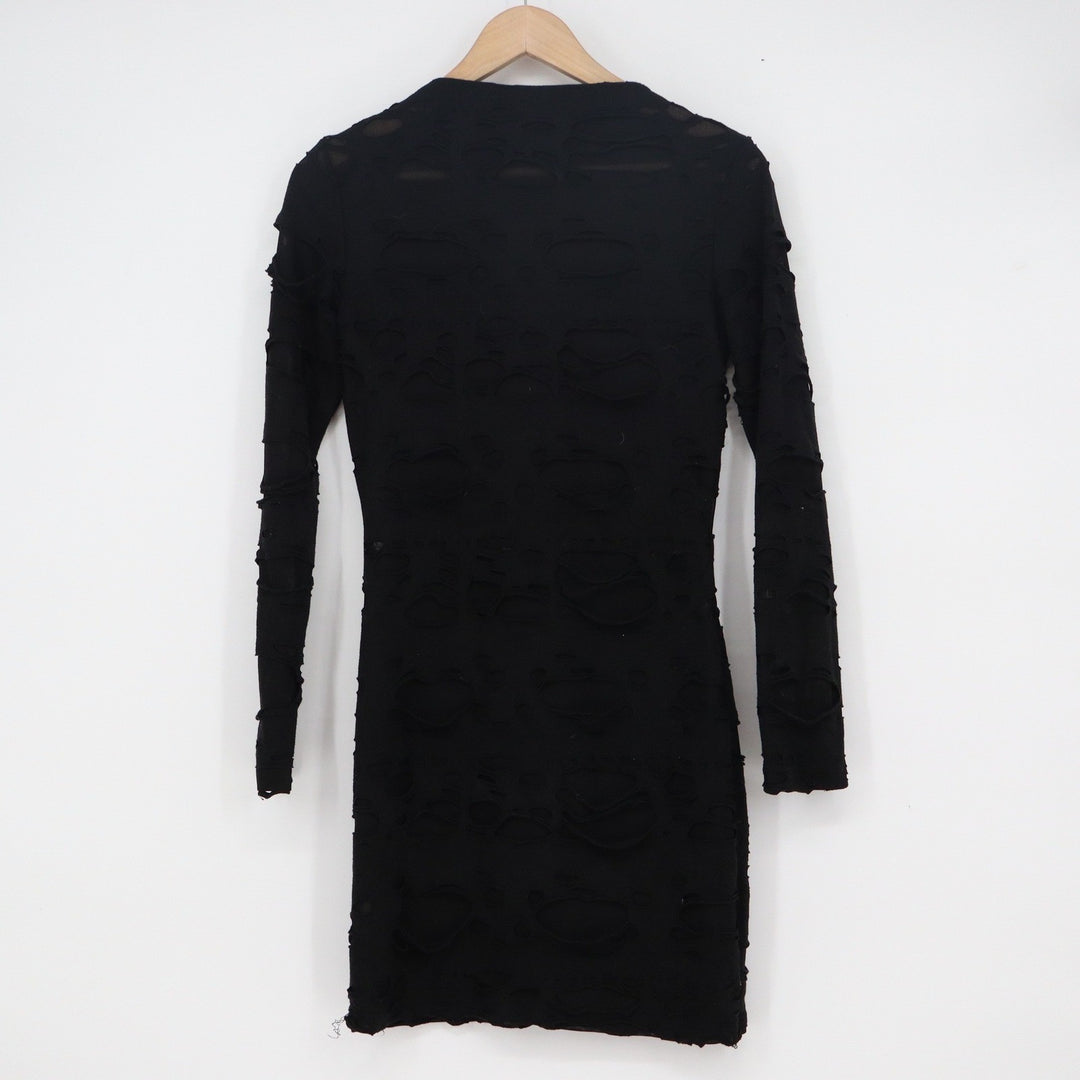 Black Distressed Shredded Long Sleeve Bodycon Mini Dress Small Edgy Grunge Goth