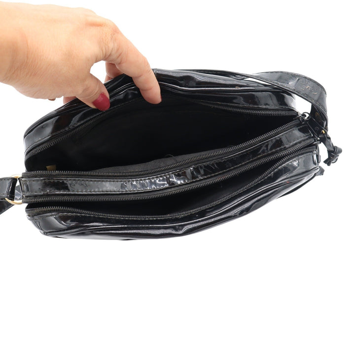 Unbranded Crossbody Bag Womens Medium Camera Bag Black Patent Glossy Fair