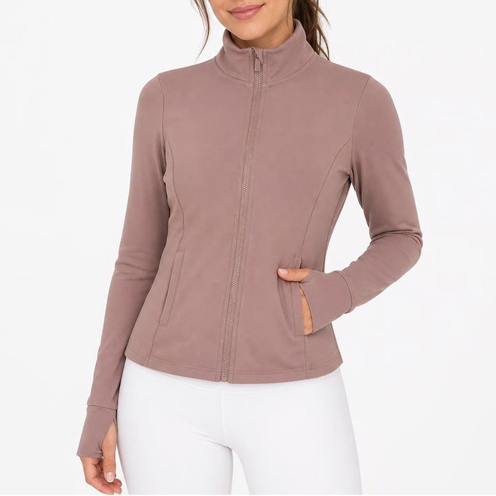 Move Theology Womens XS Ribbed Full Zip Athletic Jacket Mauve Brown Thumbholes