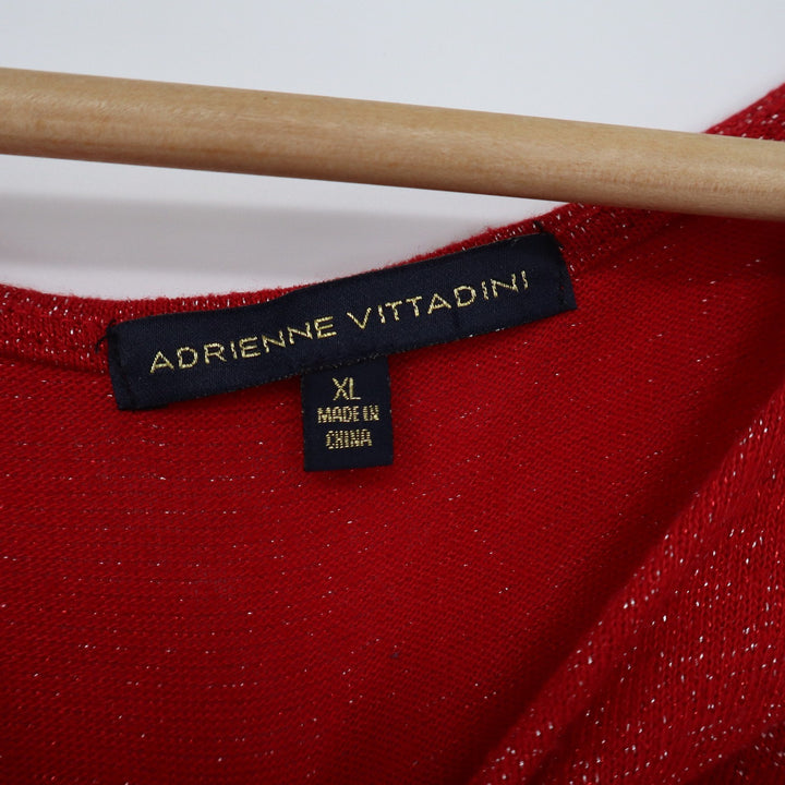 Adrienne Vittadini Red Metallic Shimmer Side Tie Knit Top XL Short Sleeve
