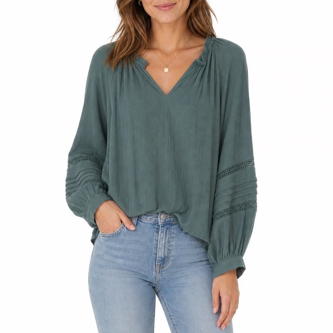 Knox Rose Forest Green Boho Crochet Lace Long Sleeve Blouse Small