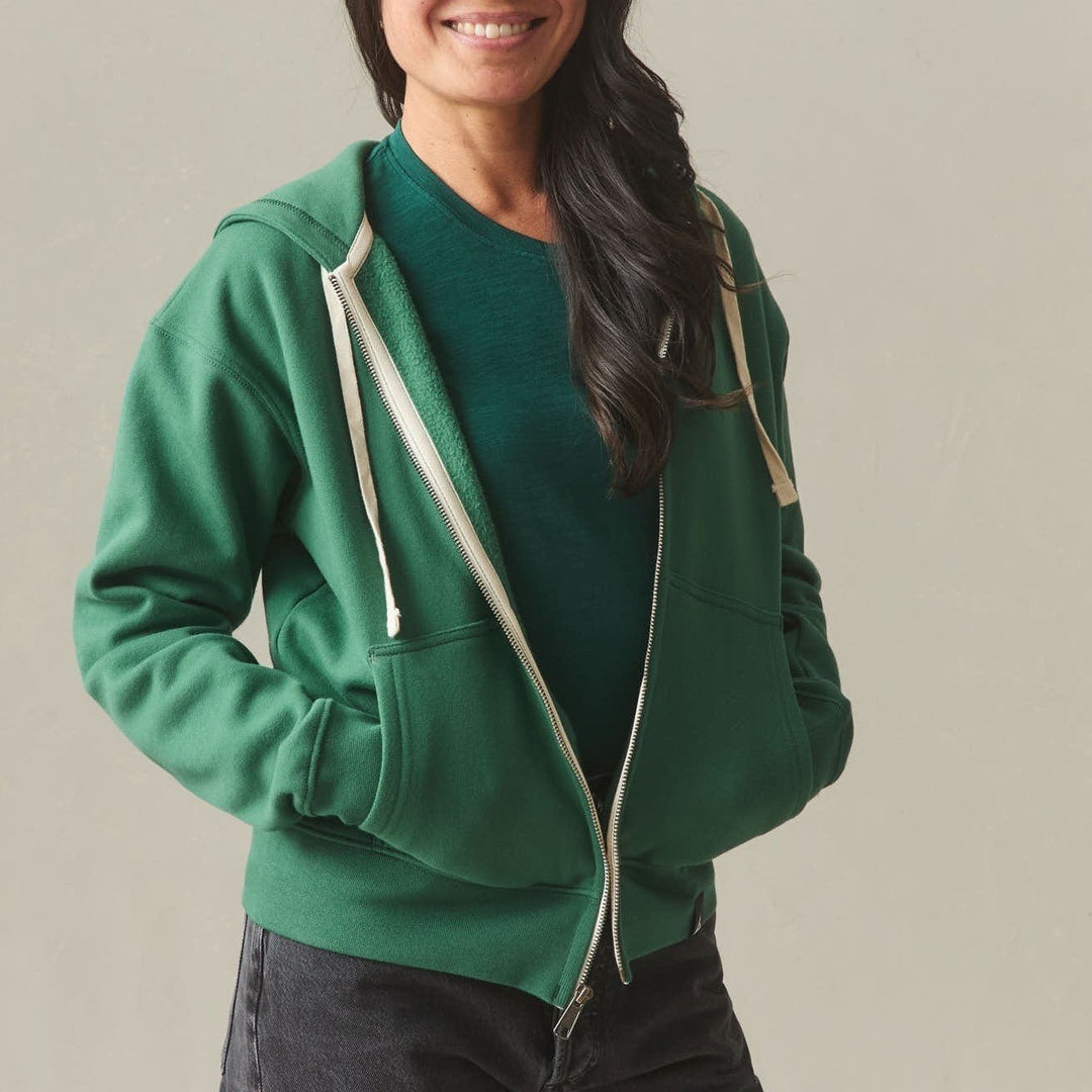 American Giant Hoodie Womens Small Green Logo Fleece Lined Cotton Warm Full Zip