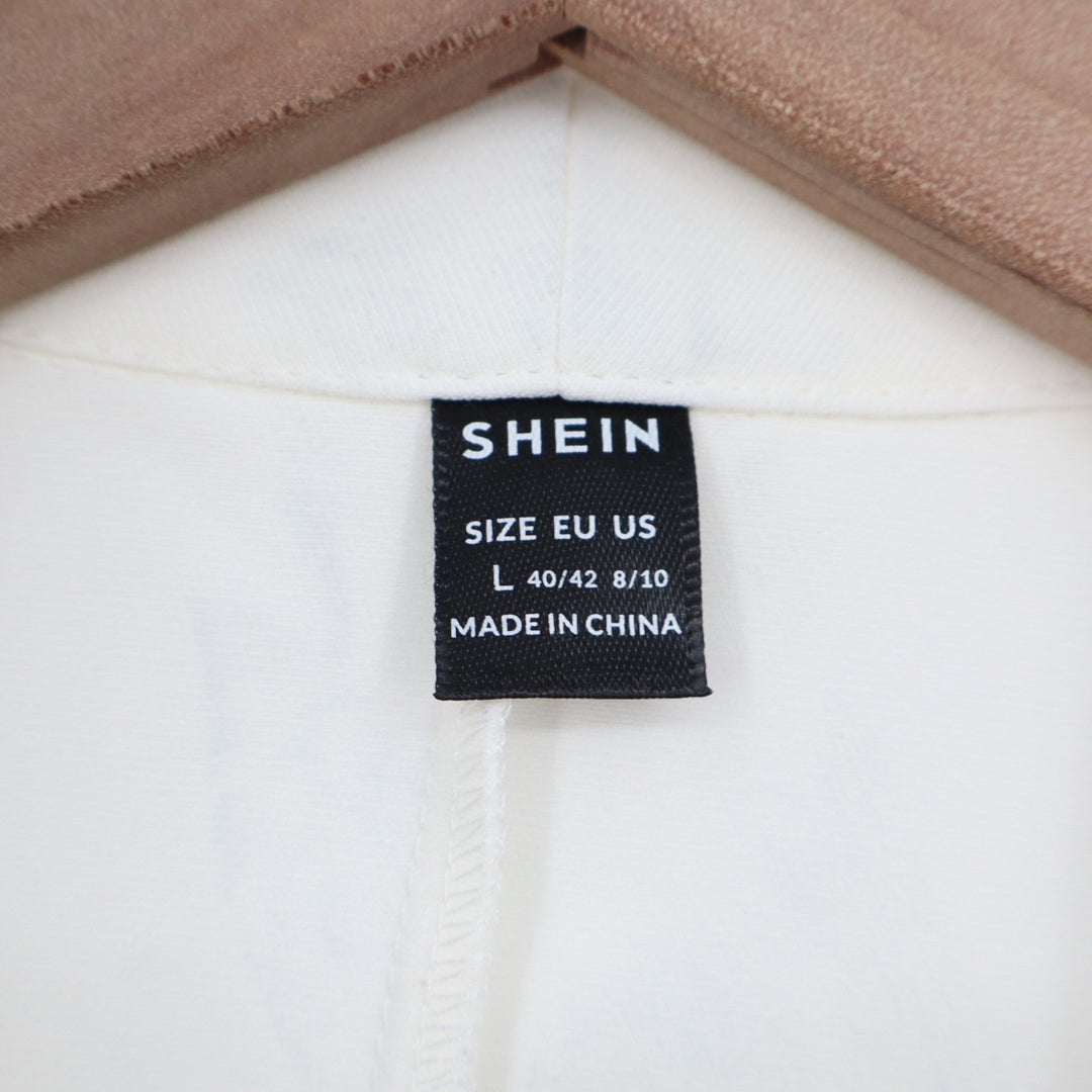 SHEIN Womens Cream Ruched 3/4 Sleeve Open Front Shawl Collar Blazer Large
