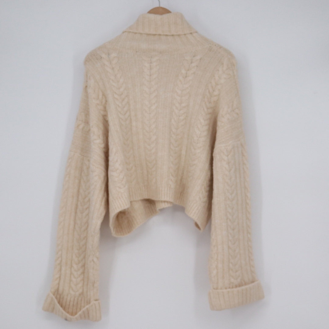 VICI Womens Cream Cable Knit Cropped Turtleneck Sweater Large