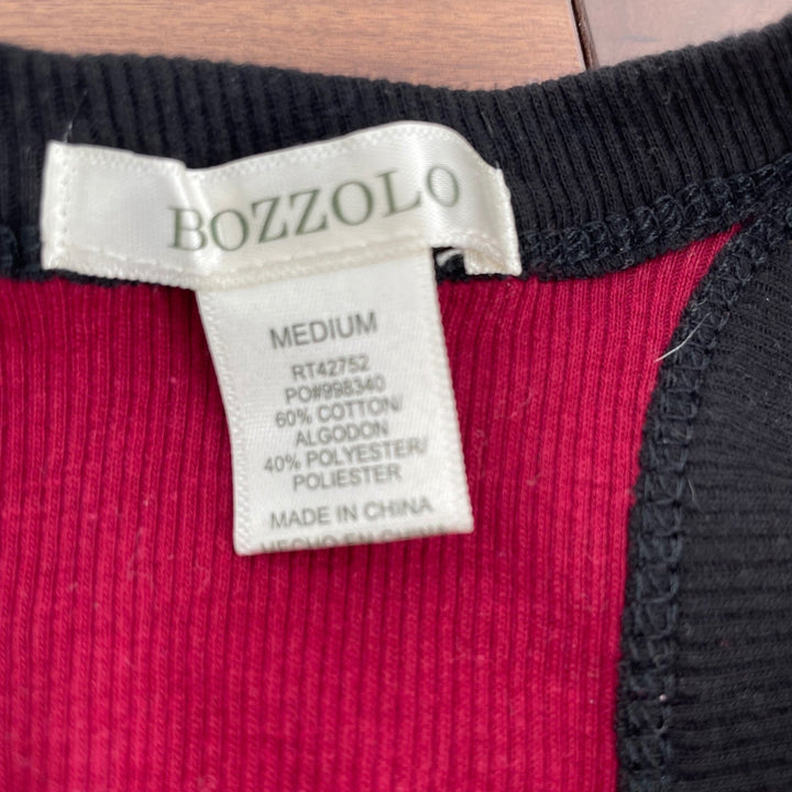 BOZZOLO Ribbed Burgundy Black Trim Racerback Tank Top Size Medium