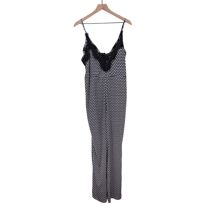 MARGOT JOSEPH Black White Polka Dot Lace Trim Jumpsuit Wide Leg L
