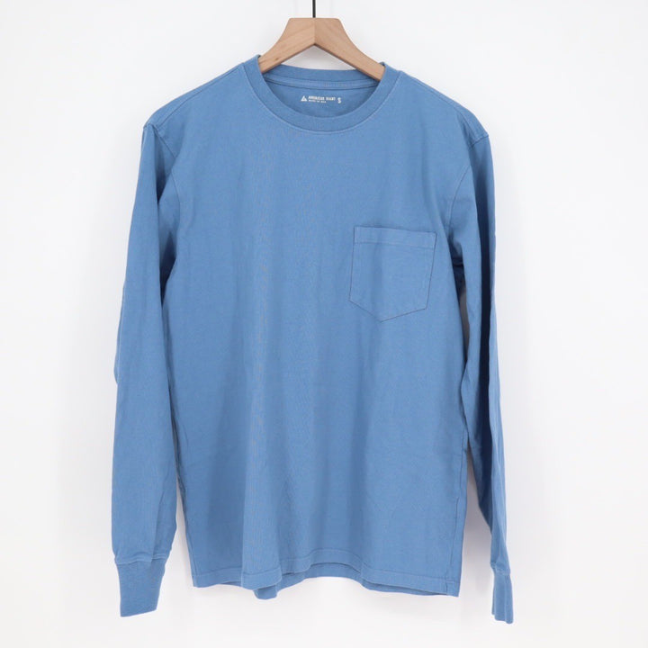 American Giant Blue Cotton Long Sleeve Pocket T Shirt Size S Made in USA