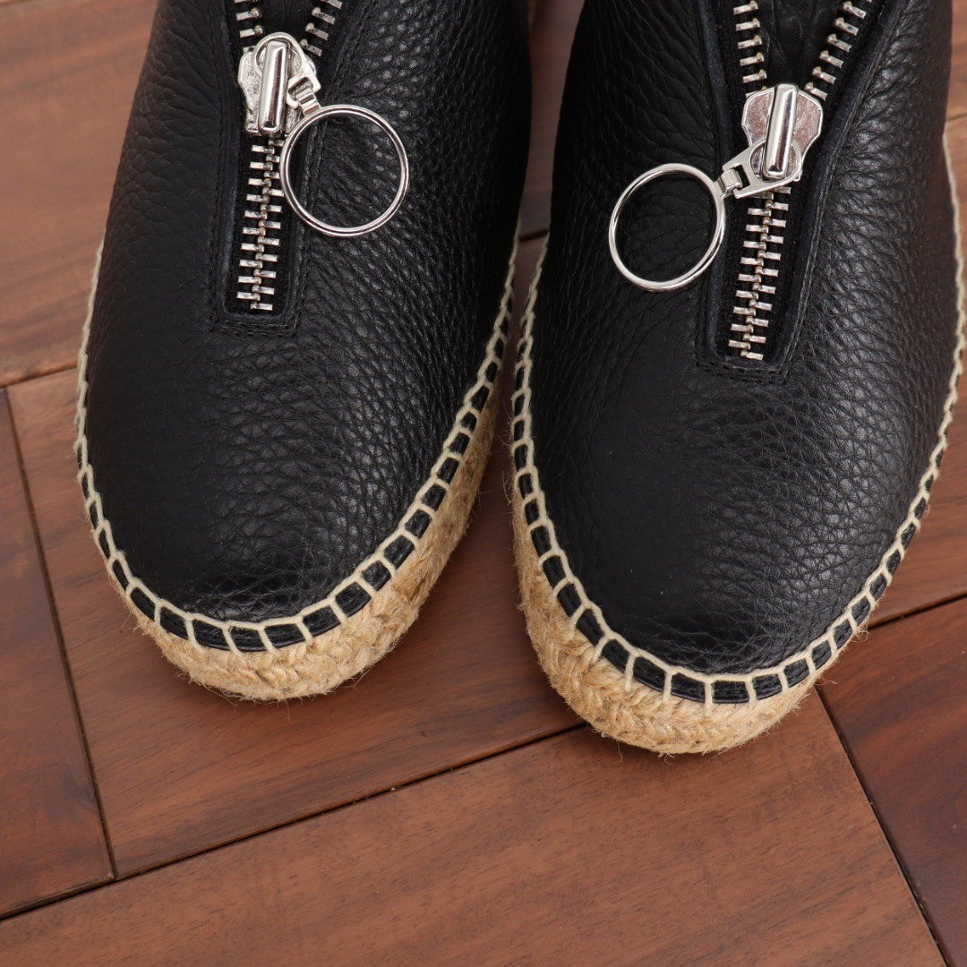 Alexander Wang Black Leather Zip Espadrille Flats Size 39